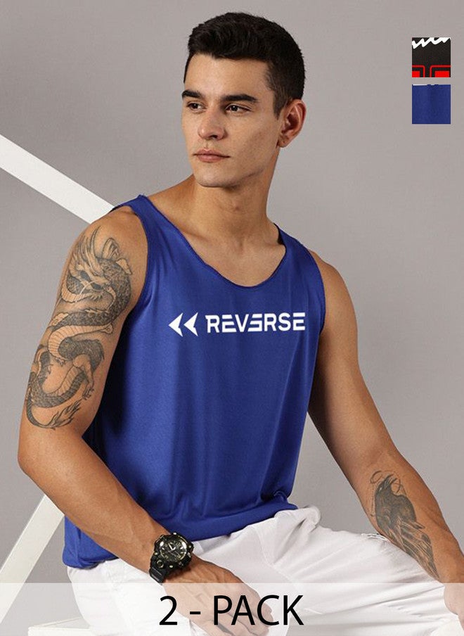 RODZEN Reverse Pack of 2 Typography Printed Basic Inner Vests - Image 1